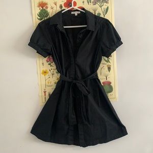 Black puff sleeve A-line tie dress